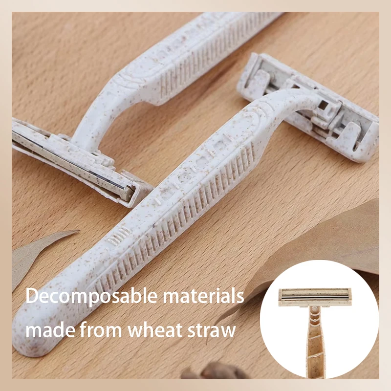 

Eco-friendly Disposable Manual Razors Wheat Straw Material Twin Sweden Stainless Steel Blade Highly-biodegradable Recyclable
