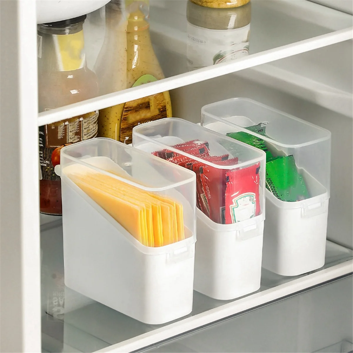 Sliced Cheese Container for Fridge, 4 PCS Cheese Storage Box with Flip Lid Cheese Keeper Cheese Saver Holder White