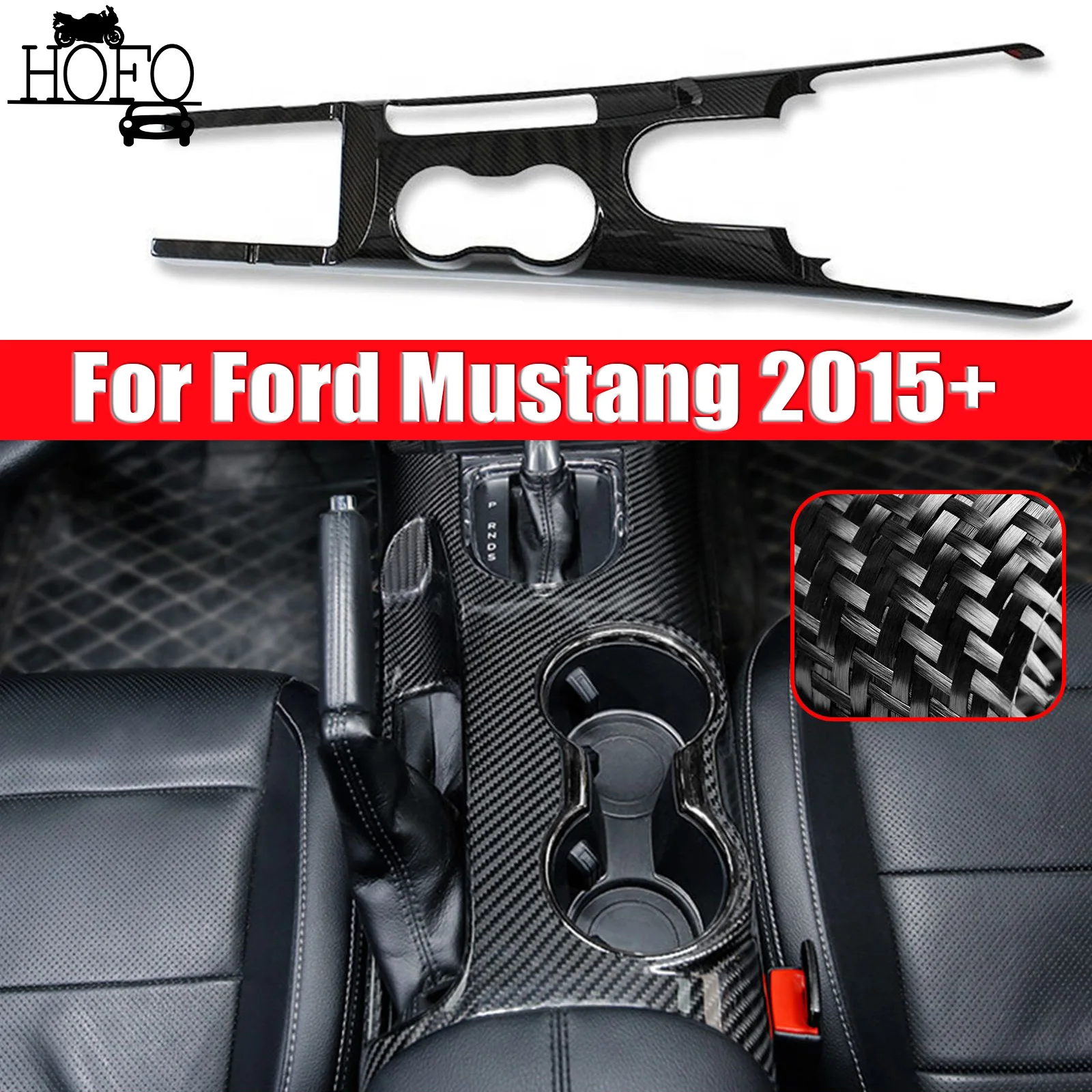 Interior Center Console Gear Shift Panel Trim Frame for Ford Mustang 15+Carbon