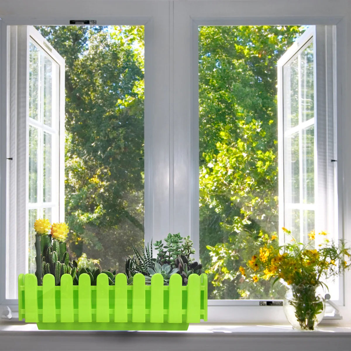 

Rectangular Plastic Flower Pot Hollow Design for Succulent Plants Garden Fence Decorative Container Easy Clean