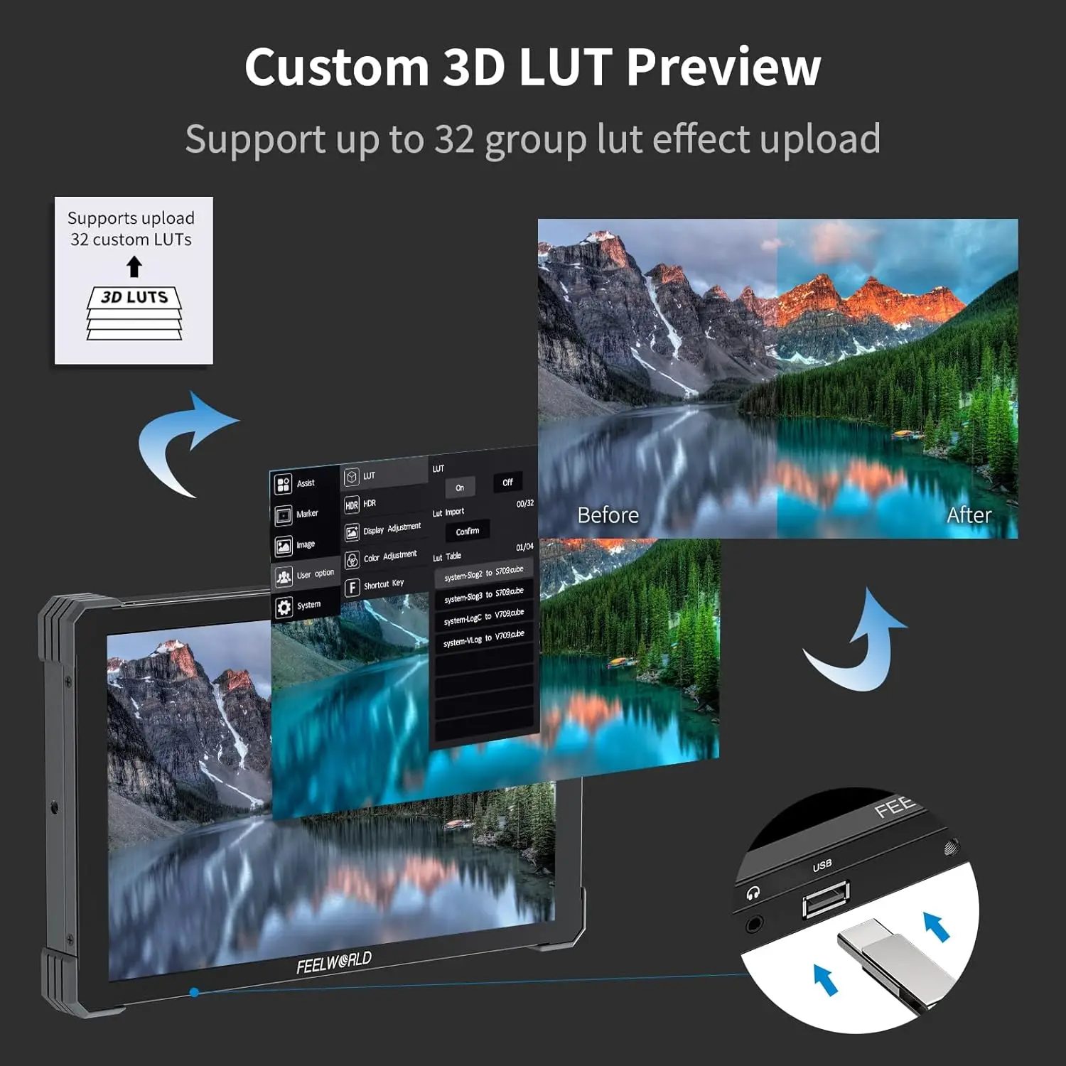 شاشة كاميرا Feelworld T10 مقاس 10.1 بوصة 1920x1200 4K متوافقة مع HDMI شاشة لمس ثلاثية الأبعاد LUT شاشة مراقبة ميدانية لتسجيل المقابلة