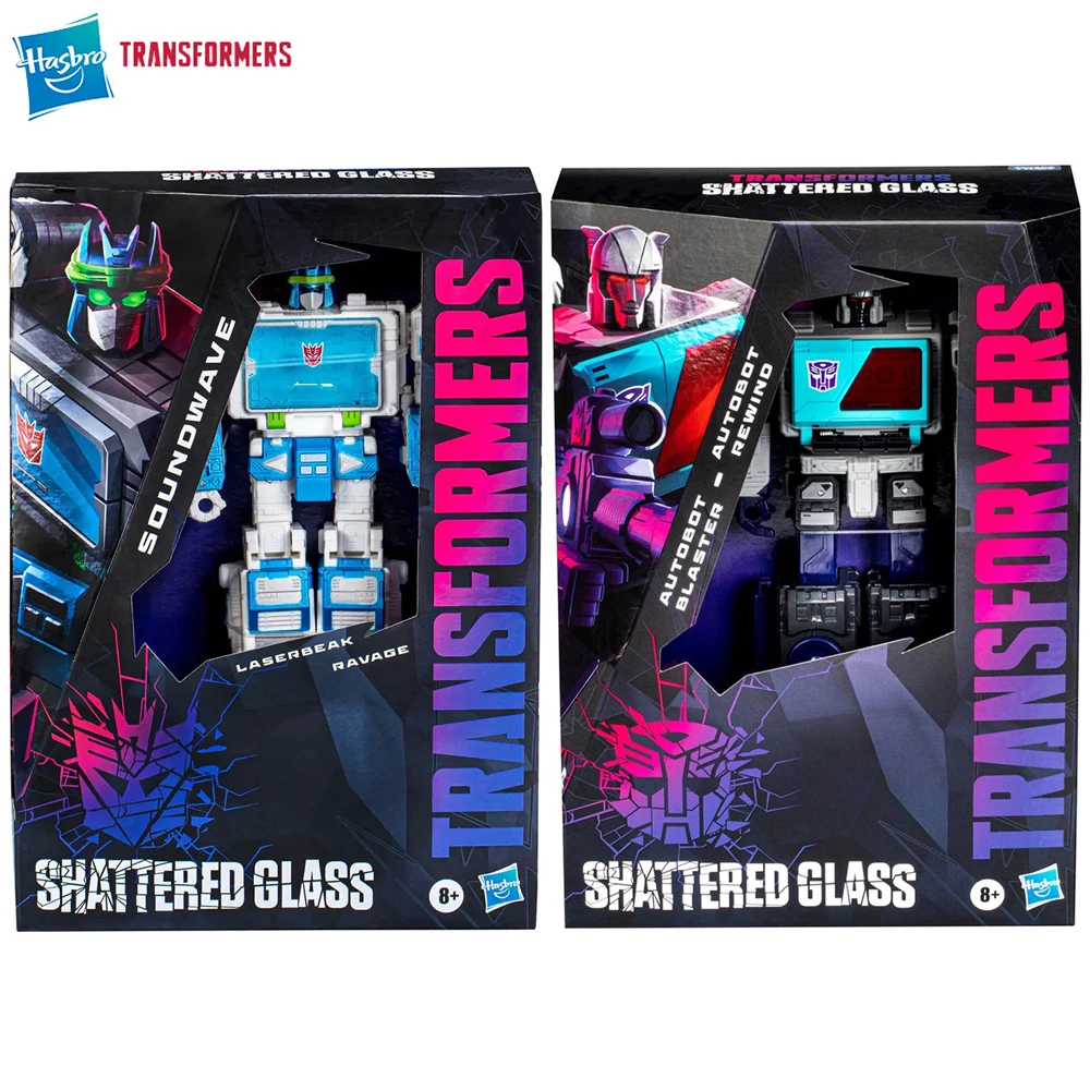 

[In Stock] Hasbro Transformers Shattered Glass Soundwave & Blaster 17.8cm Voyager Class Nice Anime Action Figure Model Toys