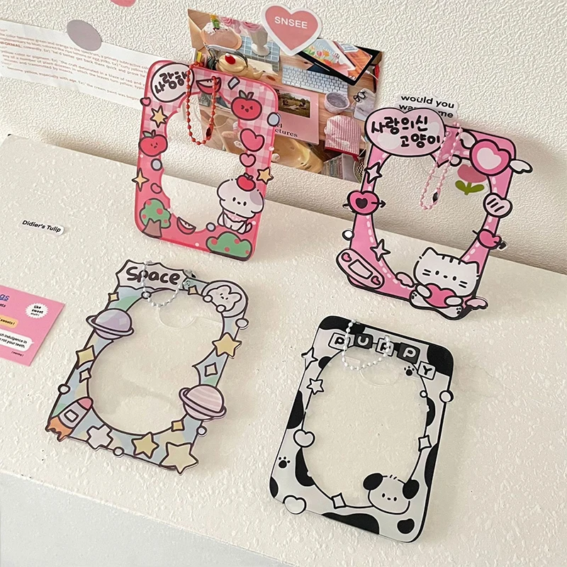 Sweet Cartoon Cute Graffiti Photocard Holder Kawaii Idol Photo Display Holder Stand Card Protectors Holder Pendant Decoration