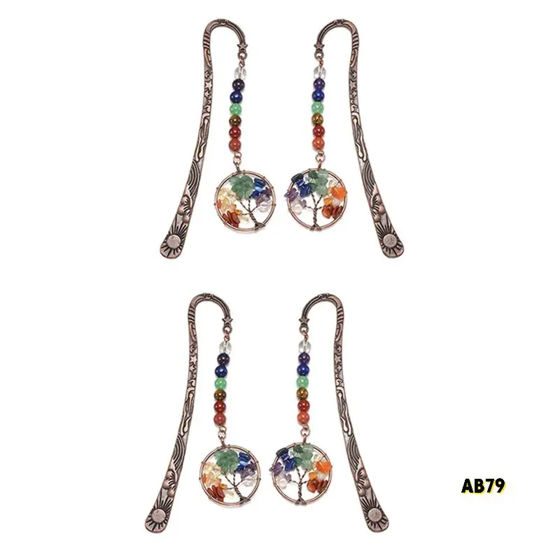 

4X Chakra Crystal Bookmark Vintage Metal Tree Bookmarks For Women Student Teacher Graduation Christmas Gift
