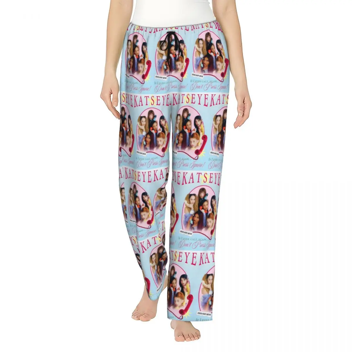맞춤형 K-캣츠아이즈 파자마 바지 여성 소녀 그룹 라운지 수면 스트레치 슬립웨어 바지 주머니 포함