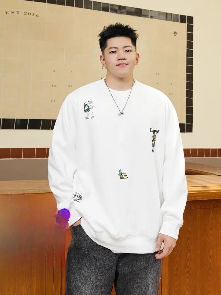 

Loose Fit round Ne Hoodie Men's plus Size Cartoon Print Comfortable Cotton Polyester Blend Autumn Wear Casual Streetwear