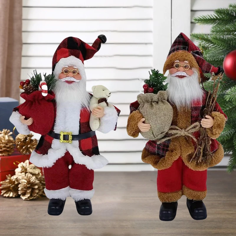 Christmas Decorations Santa Claus 12-Inch 2Pcs Standing Posture Santa Doll Window Ornament for Home Xmas Party Children's Gift