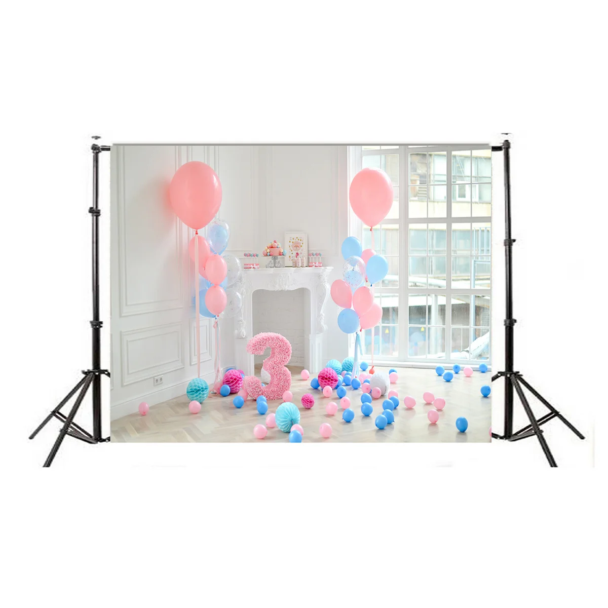 

3Rd Birthday Backdrop 5X3Ft Seamless Wrinkle Free Photo Background Cloth For Kids Photography Studio Props 3D Balloons Design