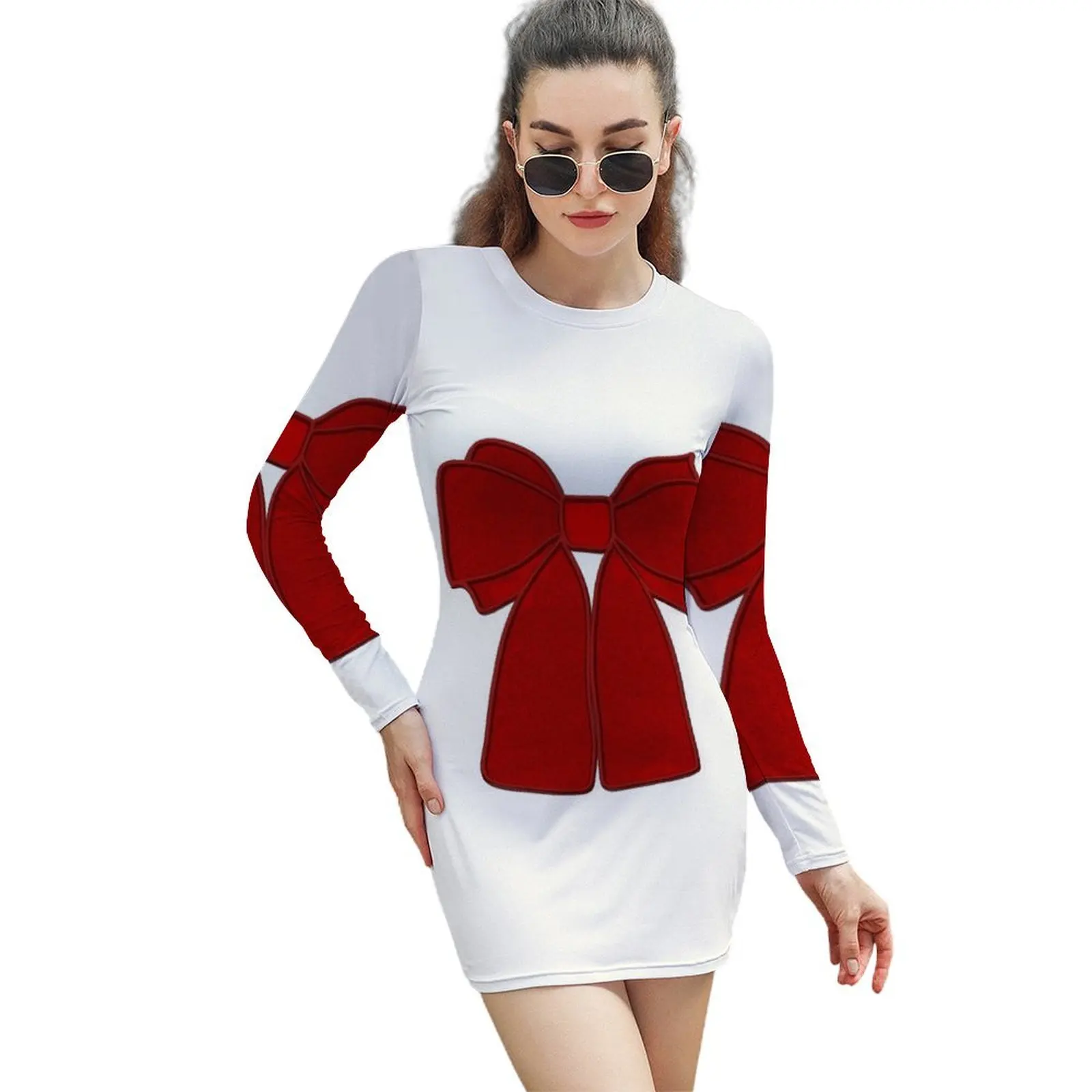 

Red ribbon - bow Long-Sleeved Sheath Dress Dress woman women's fashion dresses Dresses gala Elegant gown