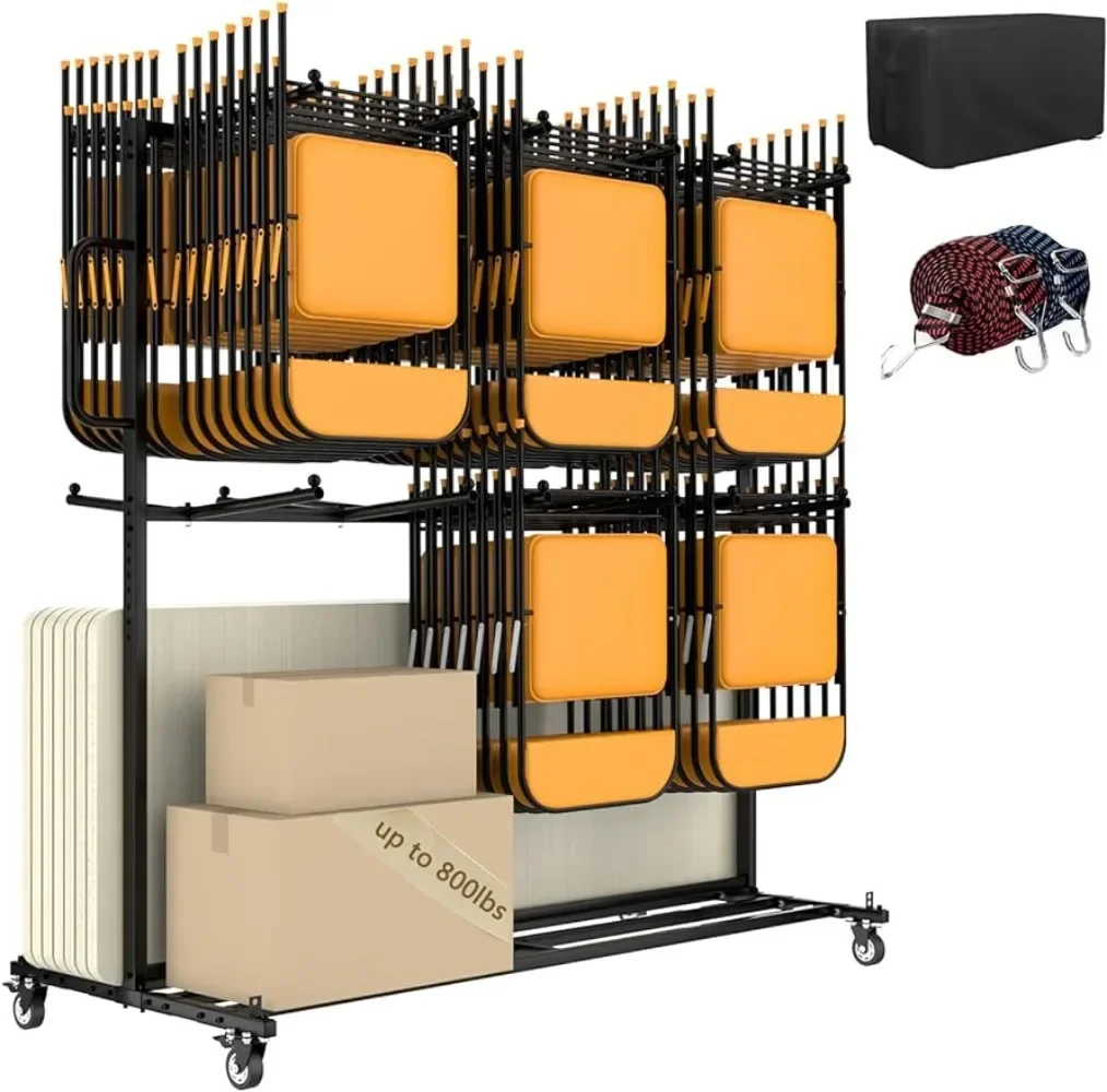 

Folding Chair Rack,Two Tier Folding Chair Cart, 2-in-1 Folding Chair Storage Rack for 84 Chairs 800Lbs Capacity