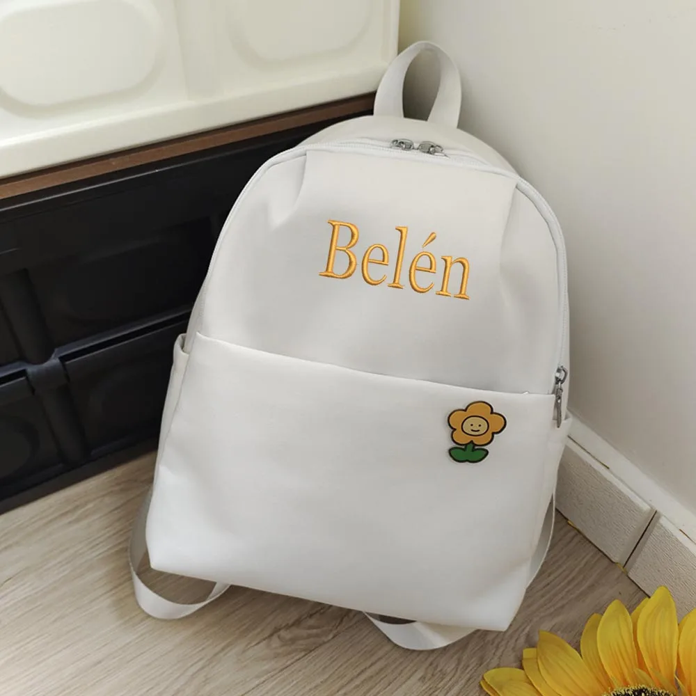 Custom Personalized Name Solid Color Small Book Bag Girls Casual Backpack Durable Multi Layered Backpacks with Embroidered Name