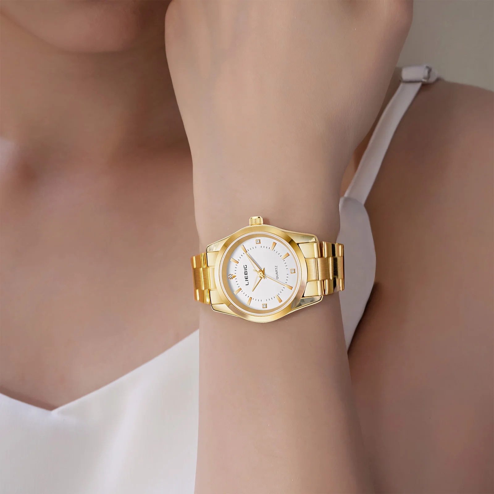 LIEBIG Damen-Quarzuhren mit Armbändern, einfaches Design, 3 Bar, wasserdicht, modisch, Stahlgürtel, Damen-Armbanduhren für Mädchen, Geschenk
