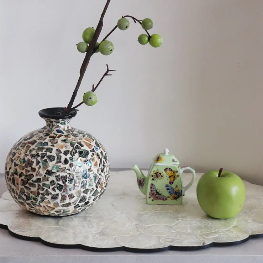 Colorful Shell Mosaic Round Vase Natural Paua Abalone Sphere Flower Vase Tabletop Home Decor Ornament