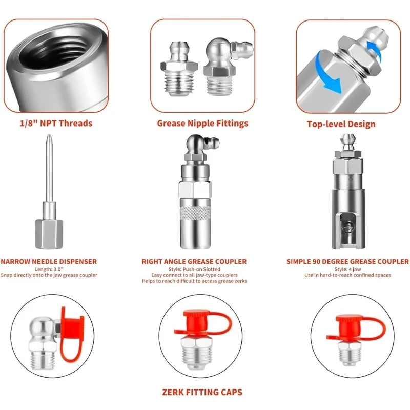 Professional Grease Guns Lubrication Application with 90 Degree Adapters Suitable for Machinery Maintenance Workshop Use