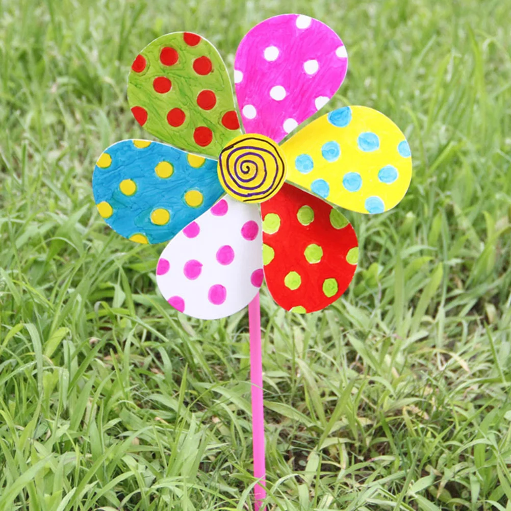 8 قطعة طواحين الهواء الورقية الفارغة الإبداعية دهان داي مجموعة رسم تعليمية للأطفال طاحونة فارغة اللوحة ألعاب تعليمية #6