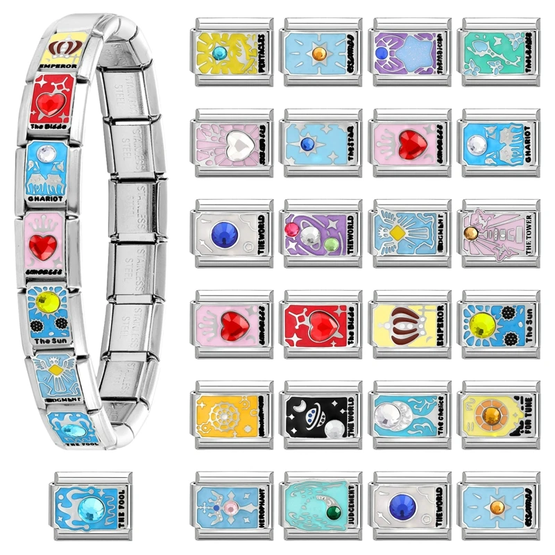 Wholesale Retro Tarot Card Elements Italian Charm Links Fit 9MM Stainless Steel Bracelet Jewelry Women Men DIY Making Gift