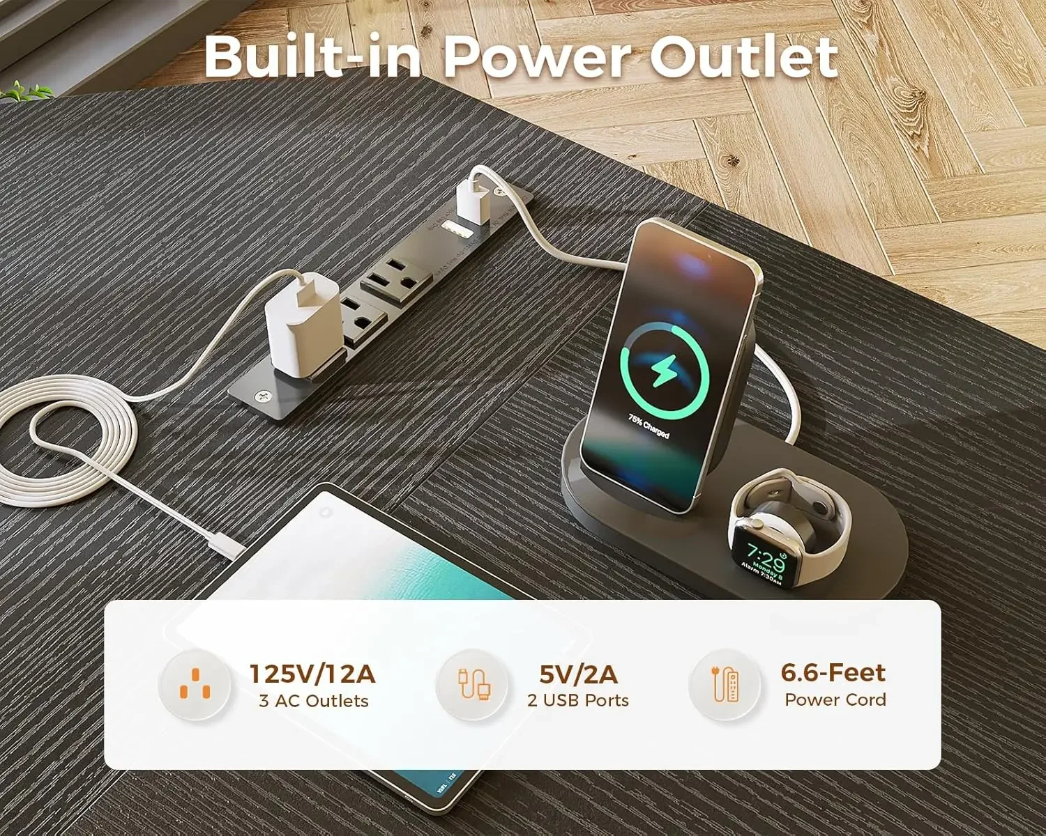 L Shaped Computer Desk com Power Outlet, Workstation Canto, 59 em