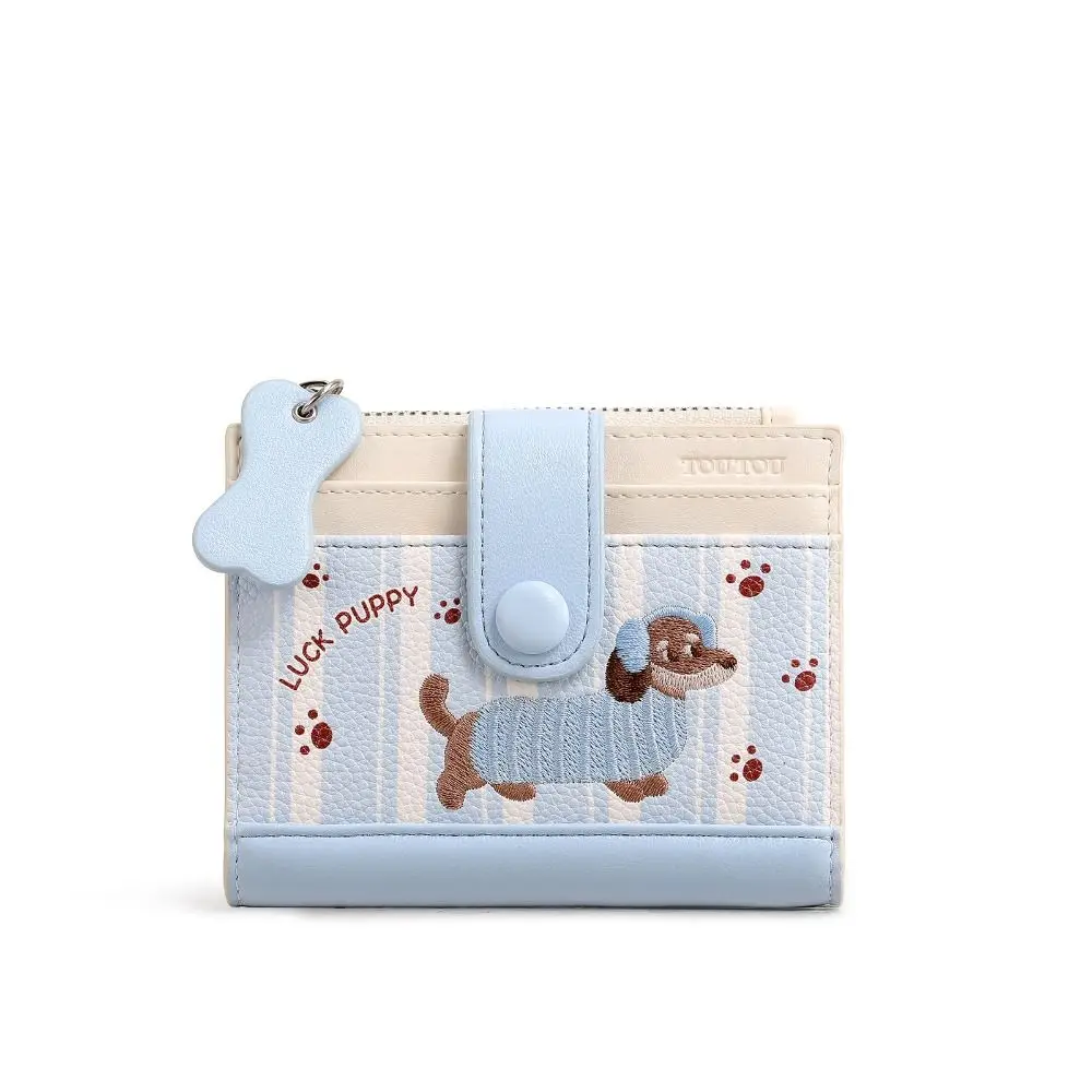 Doce dopamina cor dachshund bordado moeda bolsa com zíper bolsa dos desenhos animados do plutônio carteira ins saco de cartão pequeno item saco feminino/meninas