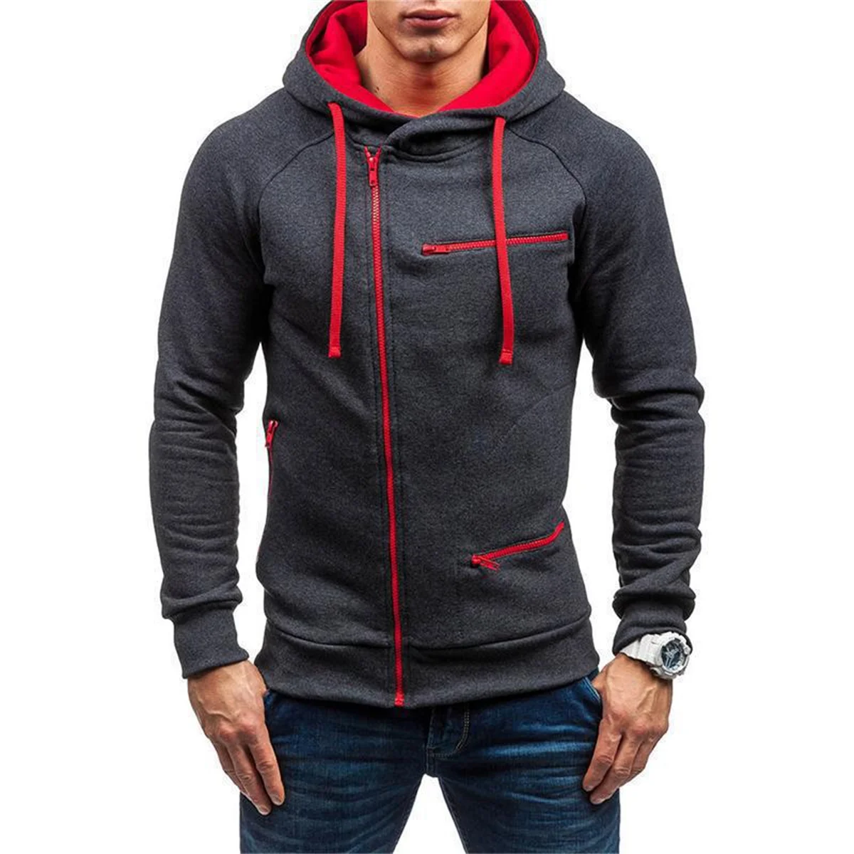 

2024 New Fleece Thickened Warm Color Multi-zipper Design Leisure Outdoor Sports Men's Casual Hooded Cardigan Hoodie