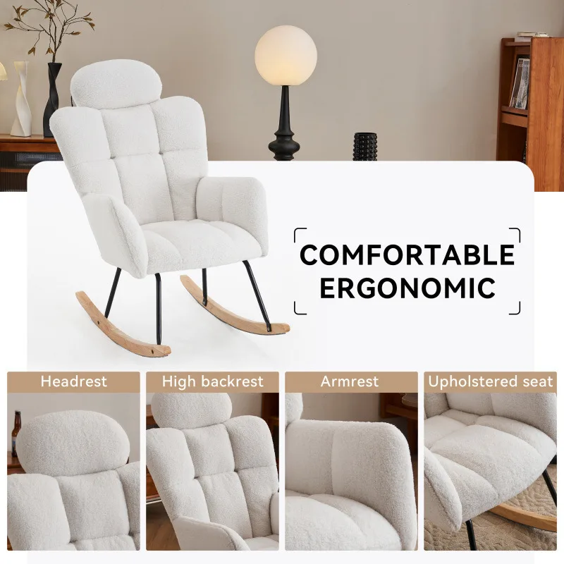 Upholstered Rocking Glider Chair  Modern Accent Armchair With Padded Seat High Backrest  Pillow  Living Room Bedroom