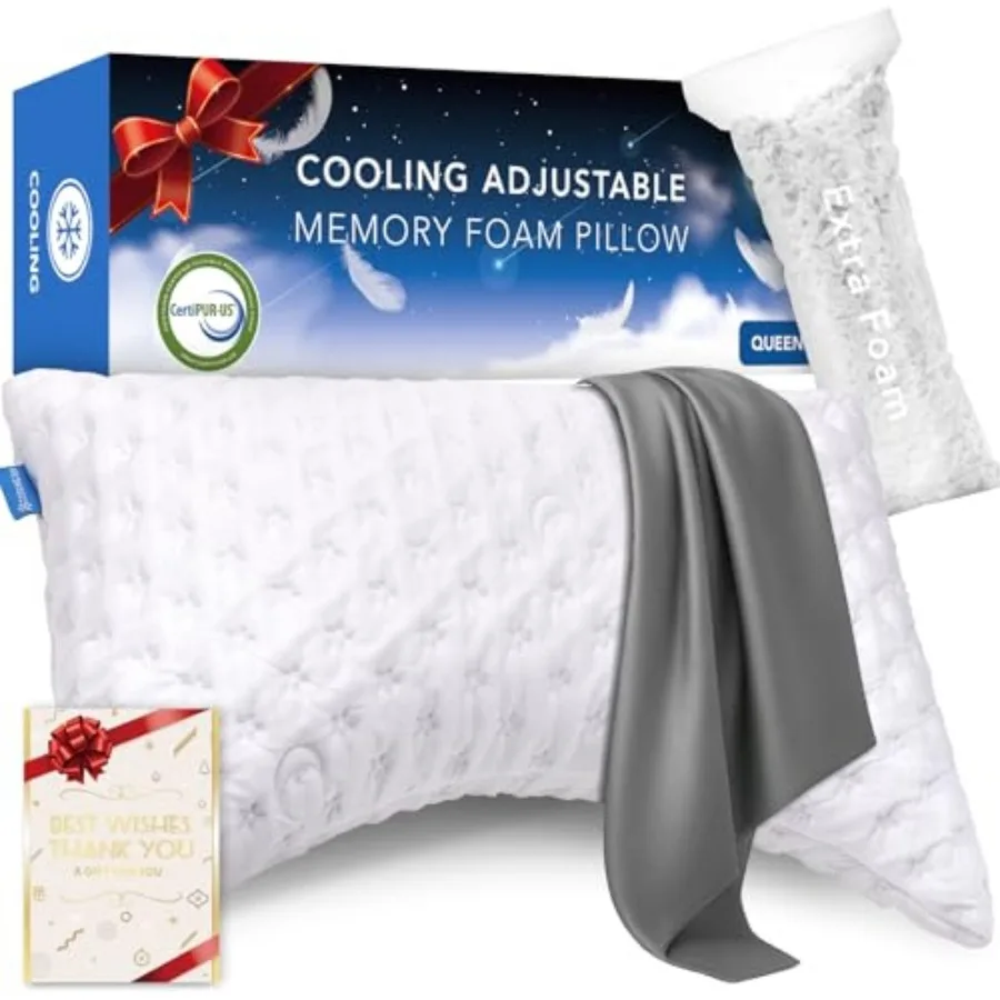 

Cooling Side Sleeper Pillow for Neck and Shoulder Pain, Luxury Shredded Memory Foam Curved Bed s for Sleeping Set of 1- Adjusta