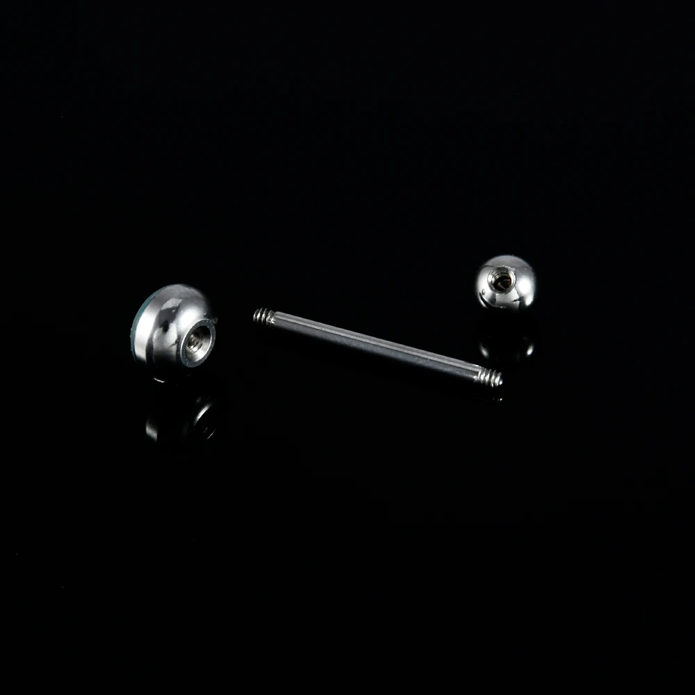 1PC Stainless Steel Flash Film Opal Tongue Studs External Thread Helix Ear Cartilage Tragus Body Piercing Jewelry 14G