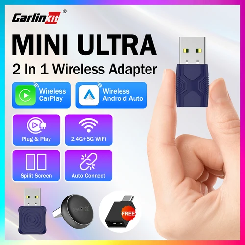 Imagen 1 del producto CarlinKit 5.0 Mini Ultra 2 en 1, Adaptador Inalámbrico, Android Auto, CarPlay Inalámbrico, Caja Inteligente para Reproducción en Automóviles, Conexión y Uso Inmediatos para Automóviles con Sistema Original