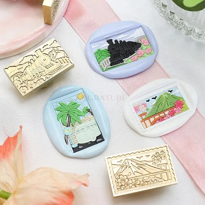 Rectangular Wax Seal Stamp Castle Cabin Fuji Train Leaning Tower Camellias Rose DIY Gift Wedding Greeting Card Decoration Tools image 6