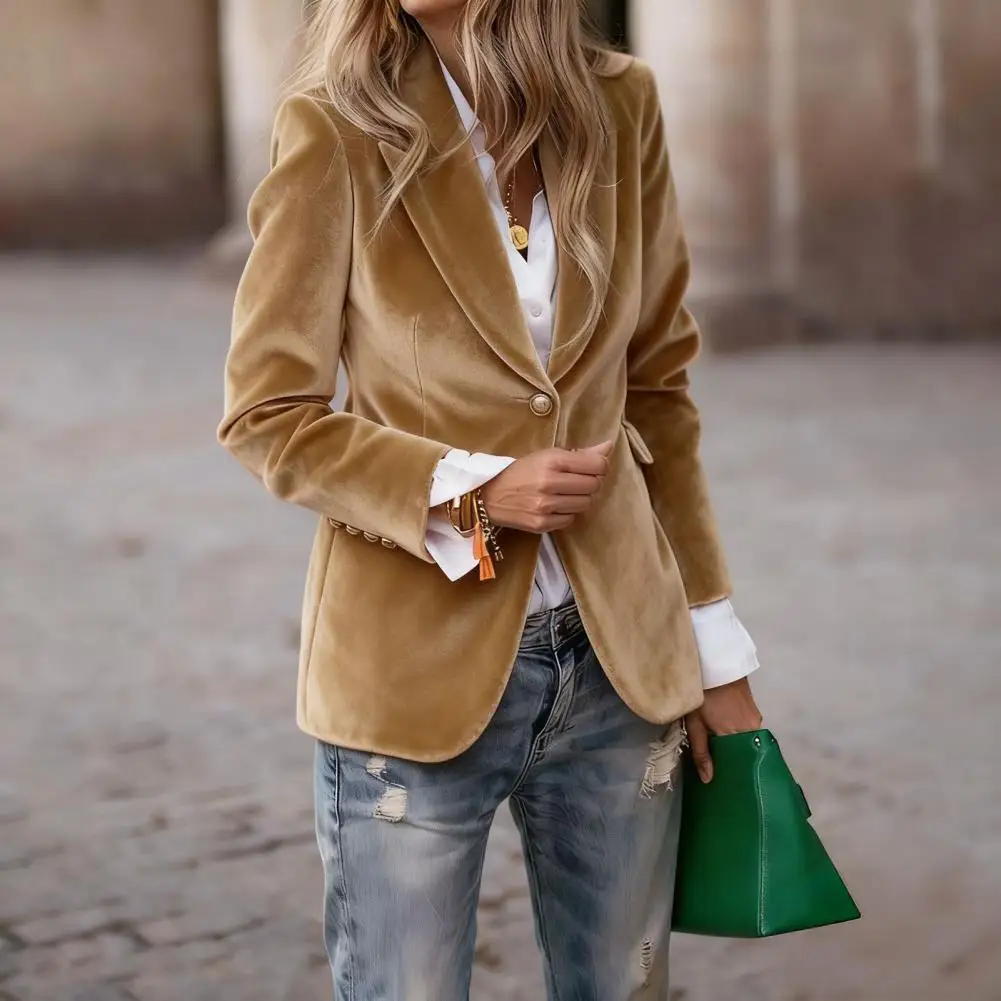 Women Coat Velvet Blazer for Women Long Sleeve Business Suit Jacket Lapel Office Coat Elegant Women’s Suit Coat Outerwear