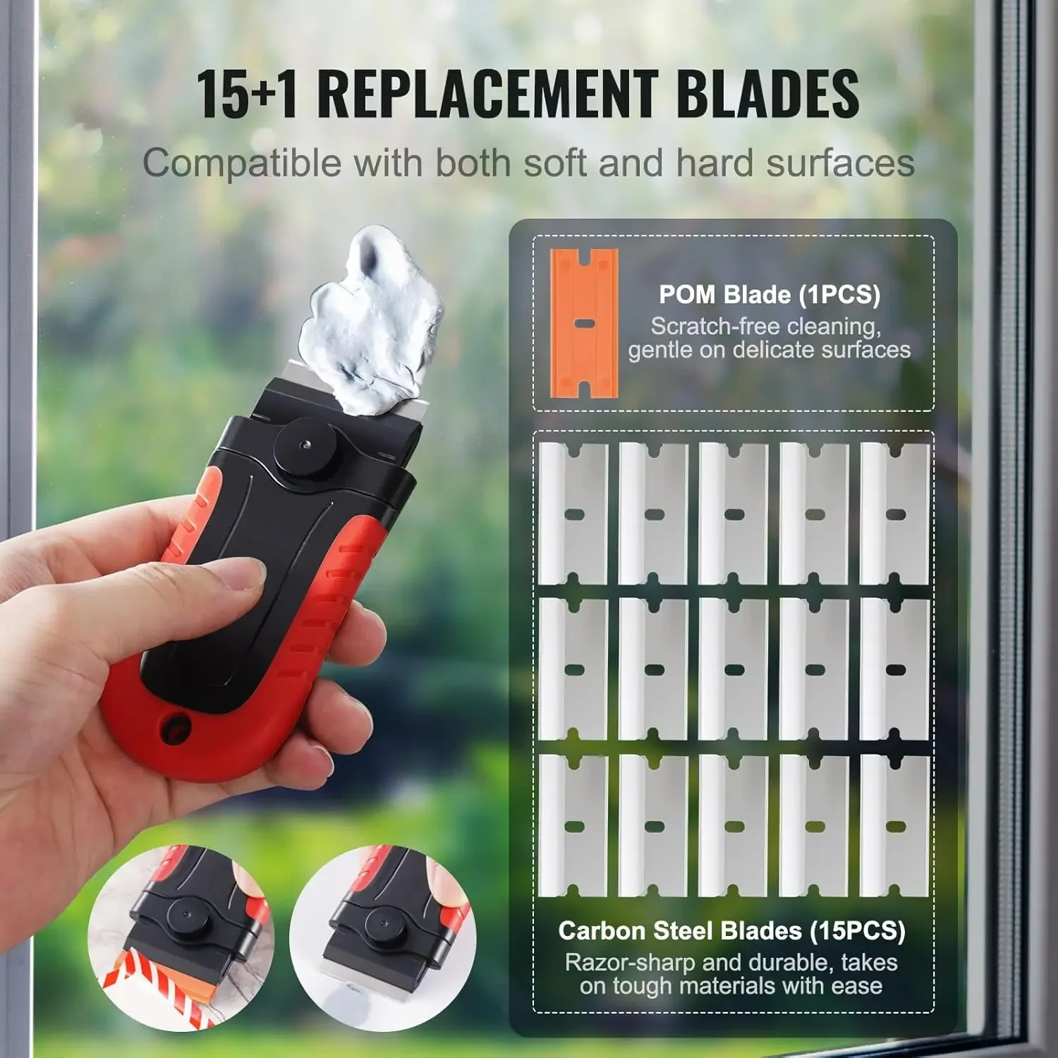 

Razor Blade Scraper Tool with 15pcs Extra Blades, Floor Scraper with Security Cap for Cleaning Labels, Stickers, Decals