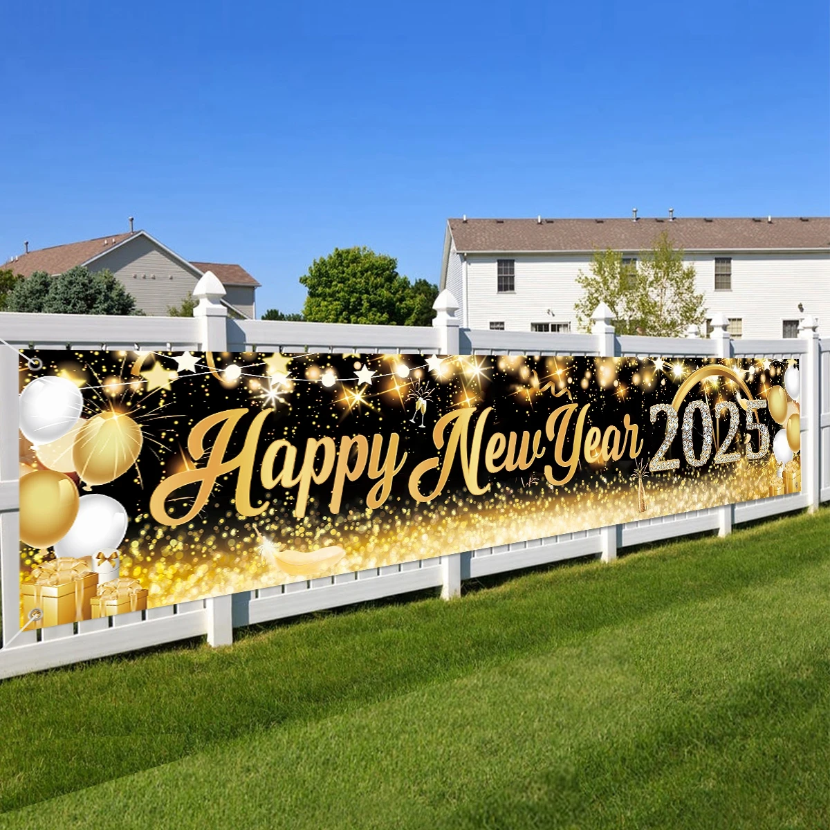 Black Gold New Year's Day Banner Navidad Natal Noel Photograph Backdrop Merry Christmas Decorations For Home 2024 New Year 2025