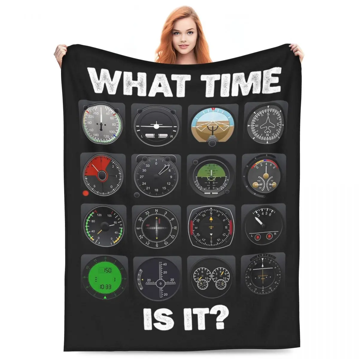 What Time Is It Flight Instruments Blanket Flannel Blanket Multi-function for Couch Bedding Outdoor Throws Bedspread Quilt
