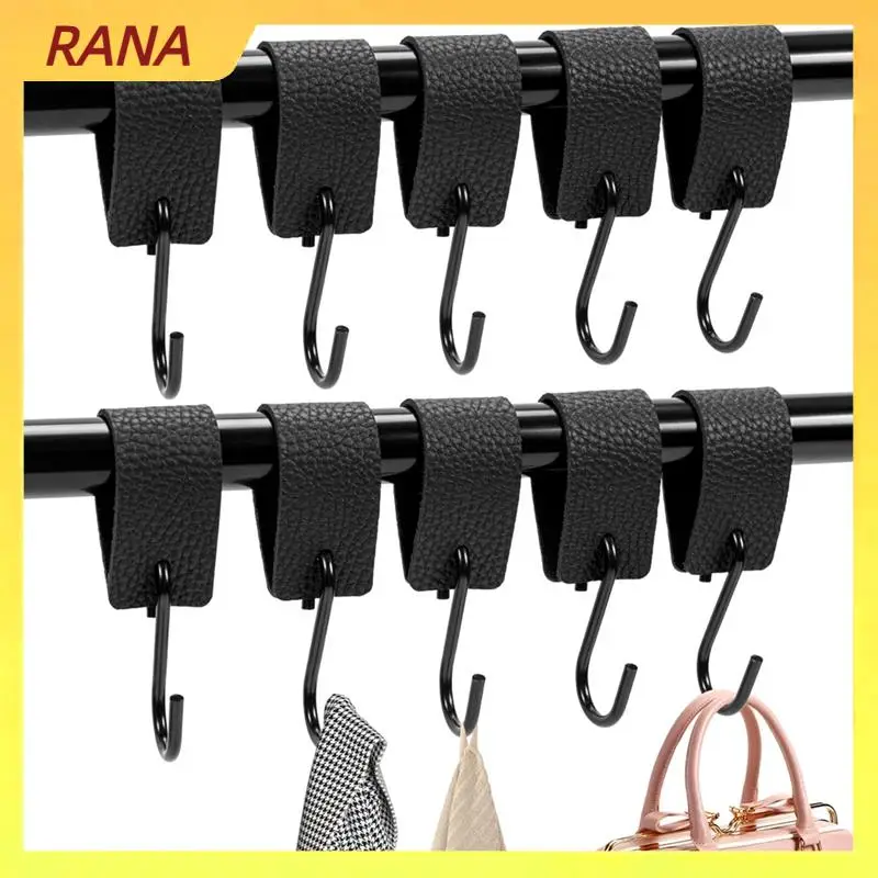 

RANA S Hooks, Pack Of 10 S Hooks With Leather Loop,Hooks For Clothes Rail, Window Hooks For Hanging, Coat Hooks,For Home
