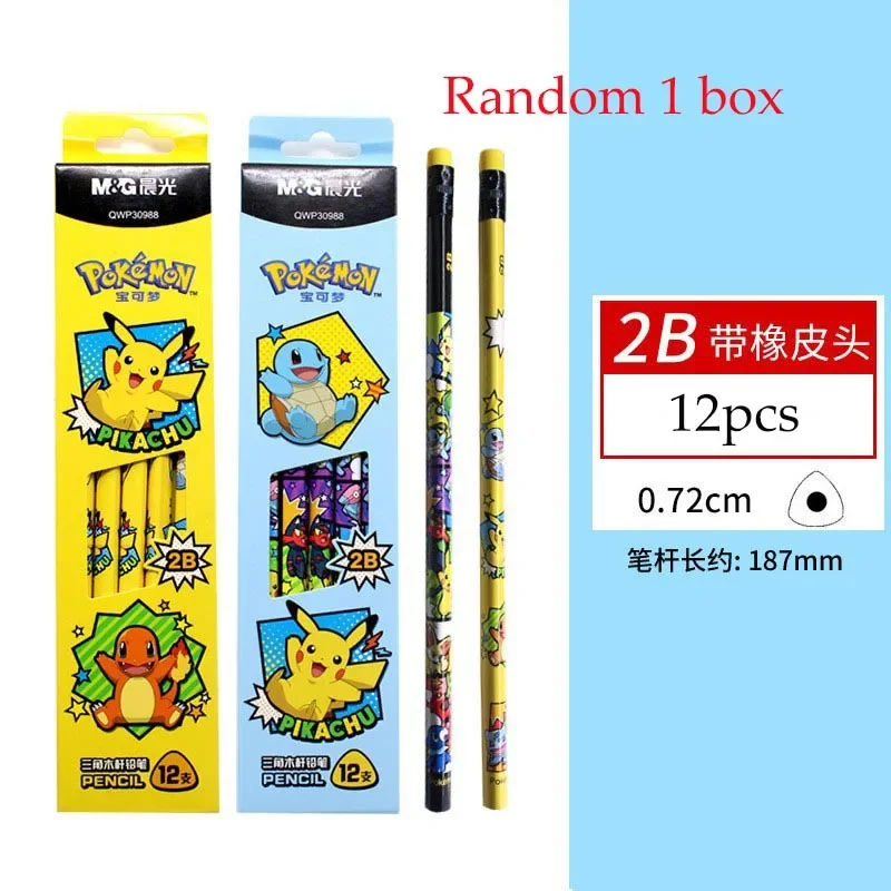 12pcs Pokemon Pencil Set 2B/HB Pencil Anime Jenny Turtle Piakchu Student Stationery School Supplies Cartoon Pen Bag Kids Gifts