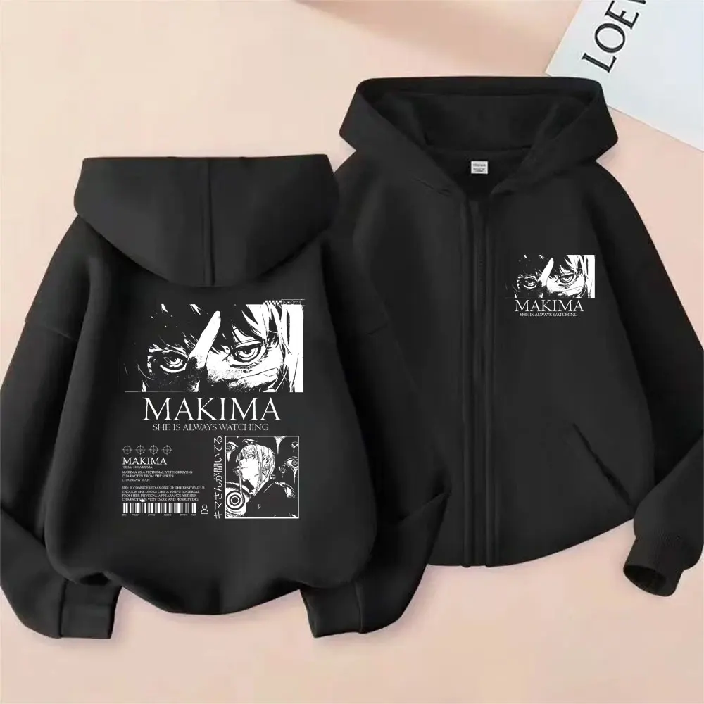 

Anime Chainsaw Man Zipper Hoodie Makima She Is Always Watching Hayakawa Aki Graphic Zip Up Jacket Men Women Oversized Hoodies