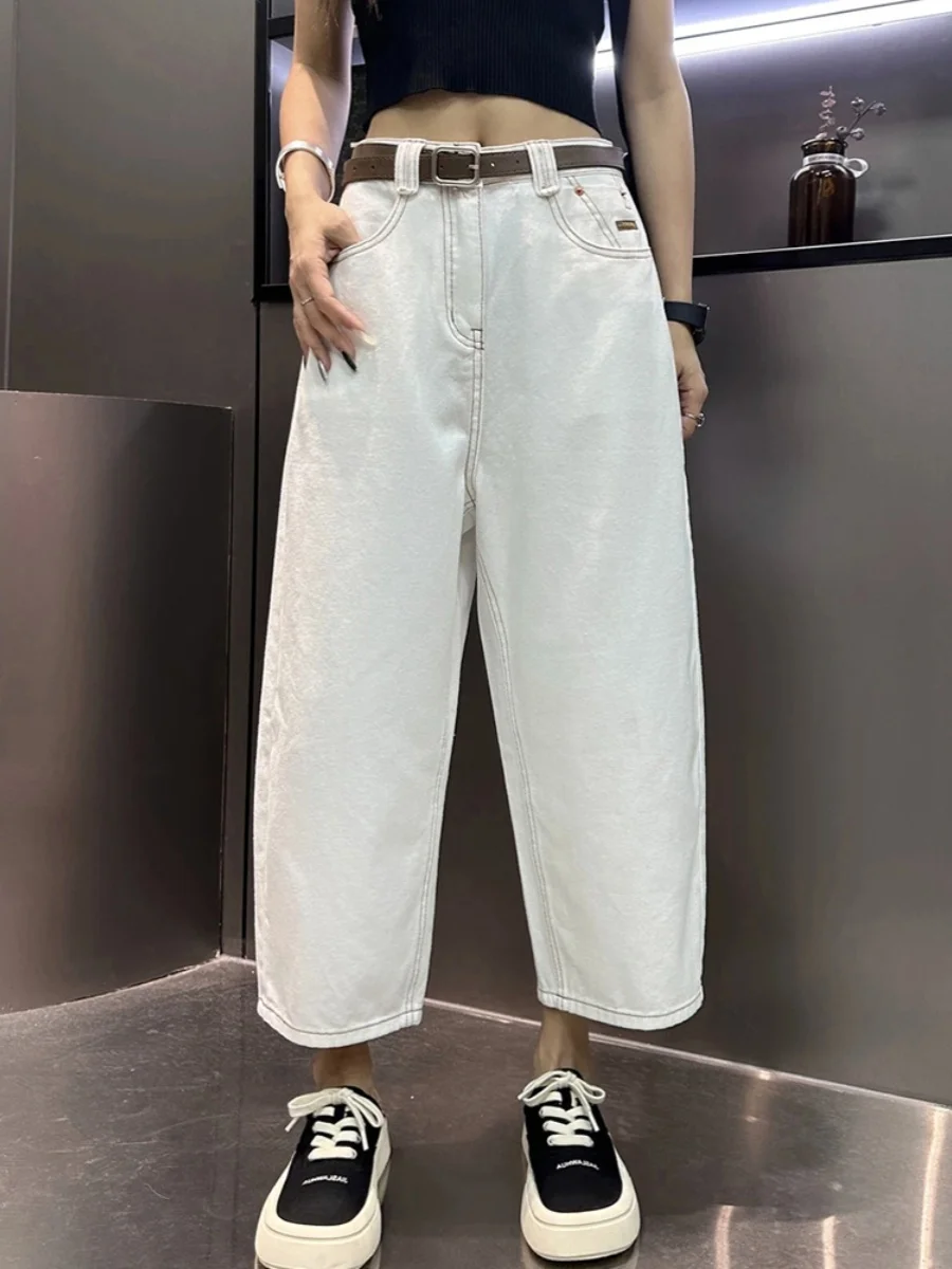 

plus Size White Wide Leg Denim Jeans Women's New Sle Banana Pants Carrot Pants Flattering Eighteen orts Slimming Dad Jeans