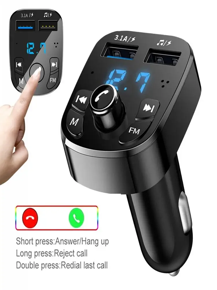 Freisprecheinrichtung Bluetooth 5.0 MP3 Auto-Ladegerät FM-Transmitter Kabelloser Dual-Player Bluetooth LED-Anzeige Dual-USB-Autoladegerät