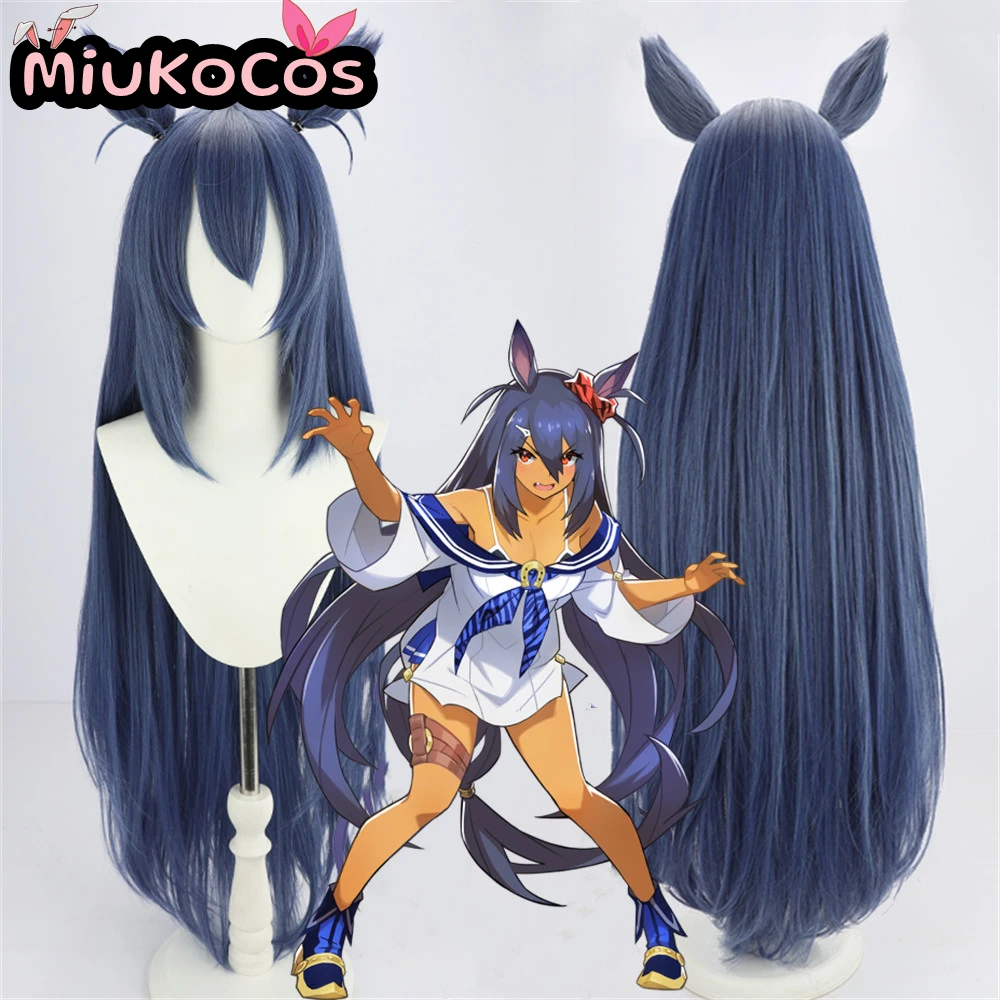 IN STOCK ヒシアマゾン Hishi Amazon Cosplay Wig With Ears and Tail MiukoCosplay Umamusume:Pretty Derby Cosplay Blue Hair
