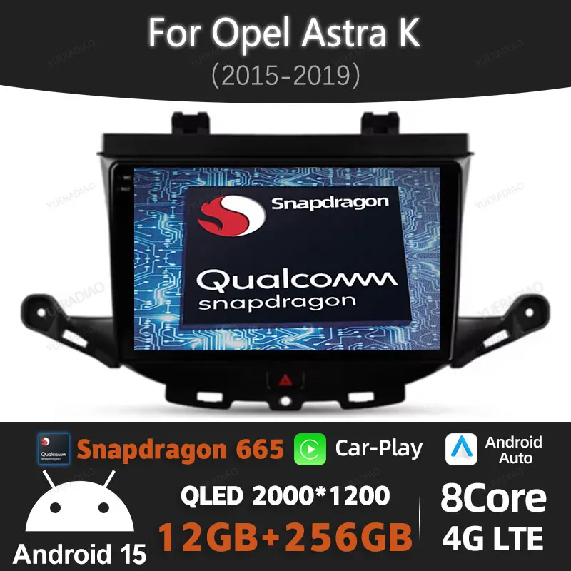 Android 15 Radio del coche para Opel Astra K 2015 - 2022 unidad principal BT QLED reproductor de vídeo estéreo Multimedia 4G LTE 5G WIFI 2DIN GPS NAVI