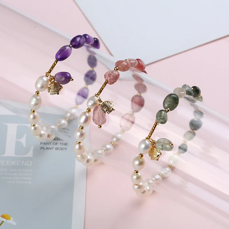 Natural Freshwater Pearl Girlfriends' Bracelet Crystal Bracelet Ins Special-Interest Design Korean Style Sisters Internet Celebr