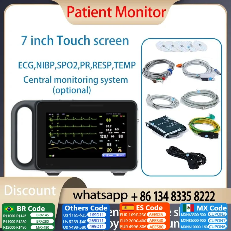 7-дюймовый экран для новорожденных взрослых/ветеринарного применения портативный 6-параметрический монитор ЭКГ/NIBP/PR/SPO2/RESP/TEMP Монитор пациента Монитор жизненно важных признаков