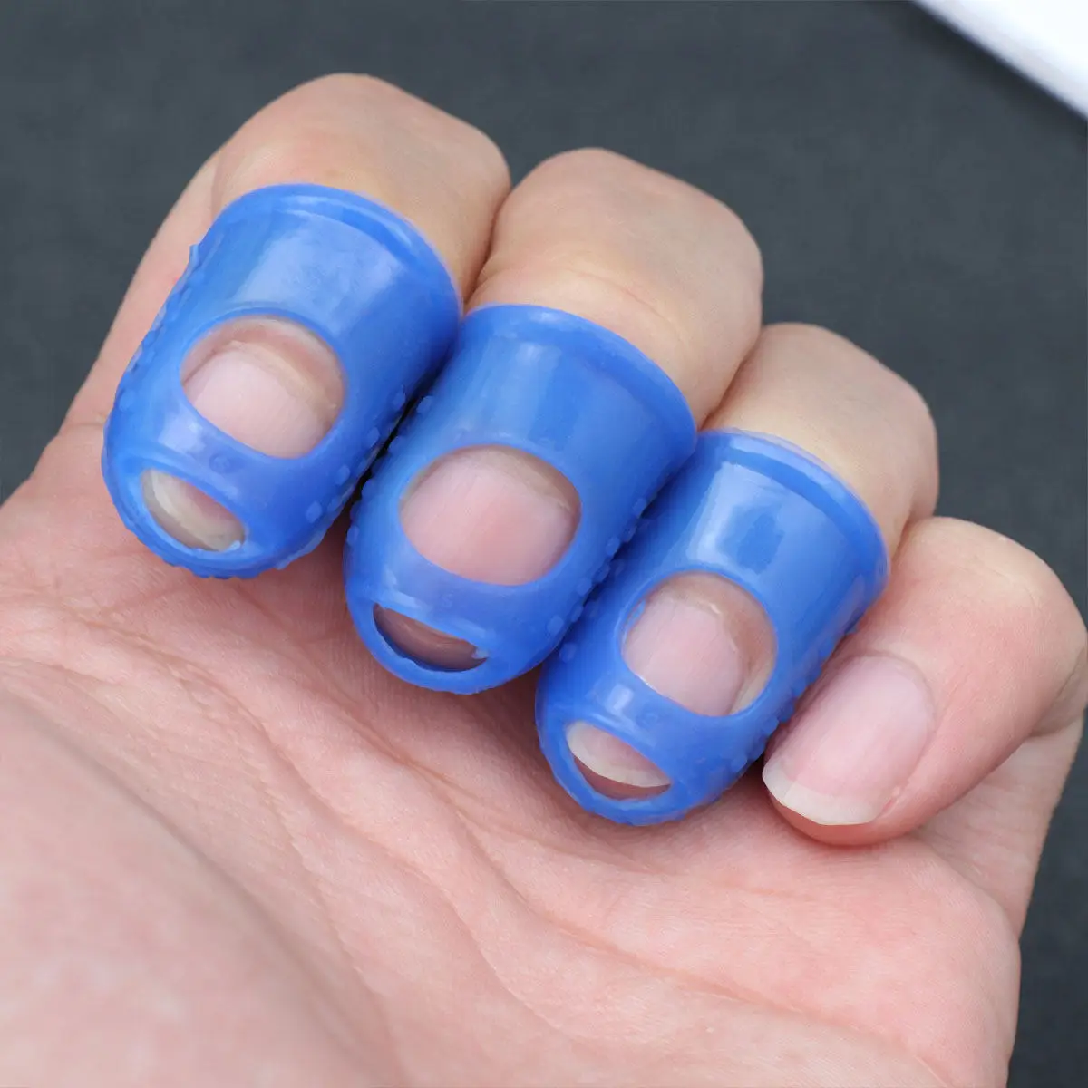 

3Pcs Finger Tips Protection Non-Slip Breathable Fingertip Grips for Paperwork Counting Sorting Guitar Players Dark Blue Size S