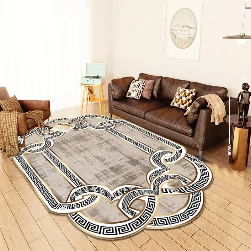 Tapis Irréguliers en Or pour Salon et Chambre à Coucher, Polymères de Sol Doux et Lavables de Grande Taille, Décoration de Luxe