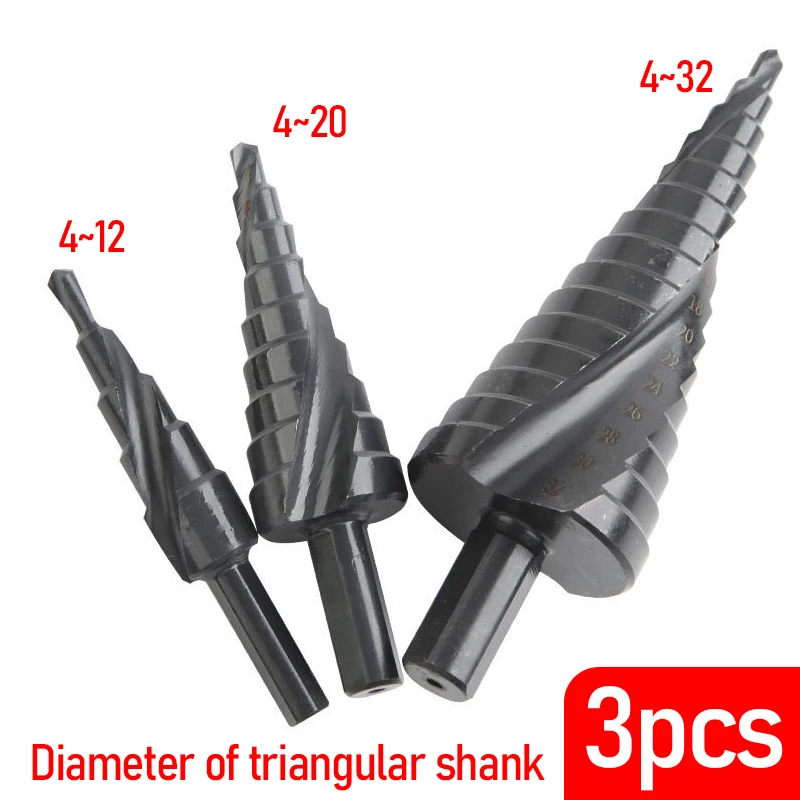 

3pcs/set Step Drill Bit High Speed Steel Drill 4-12/20/32mm HSS Cobalt Step Cone Drill Bit Wood/Metal Hole Cutter Drilling Tool