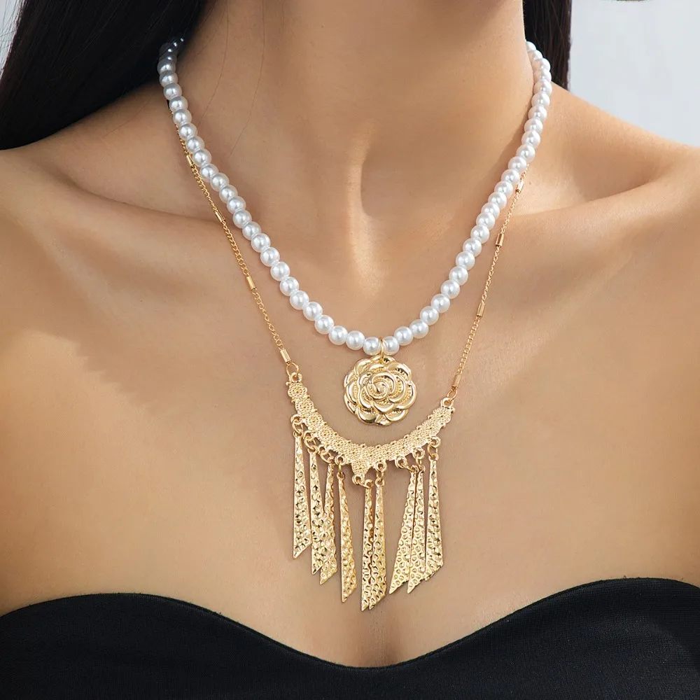 Imitation Pearl Double-layered Metal Necklace for Women Simple Fashion Jewelry Accessories Hot Sale Party Gift 2026 New Style