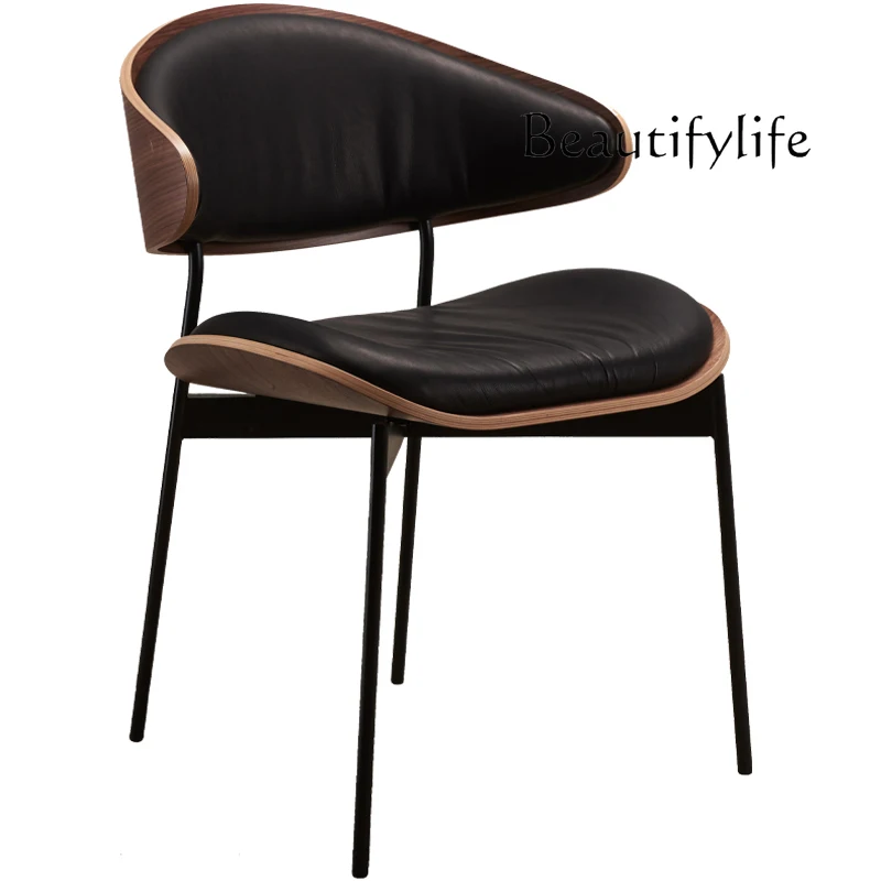 

Italian light luxury solid wood leather dining chair modern designer simple Nordic wabi style dining table and chairs