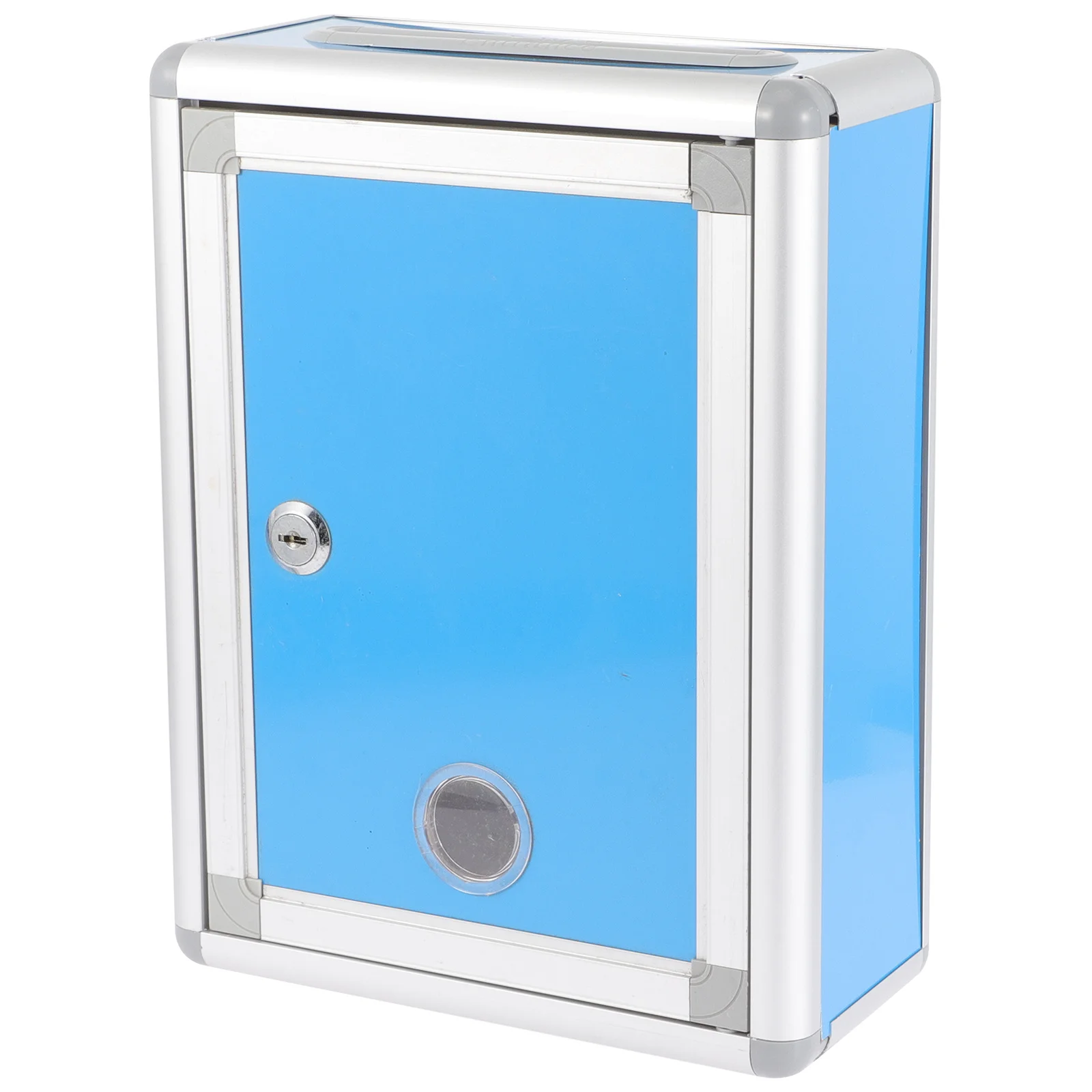 Wall Mount Suggestion Box Lockable Aluminum Alloy Mailbox Shallow Blue HR022 Retro Style Durable Storage Capacity Space Saving