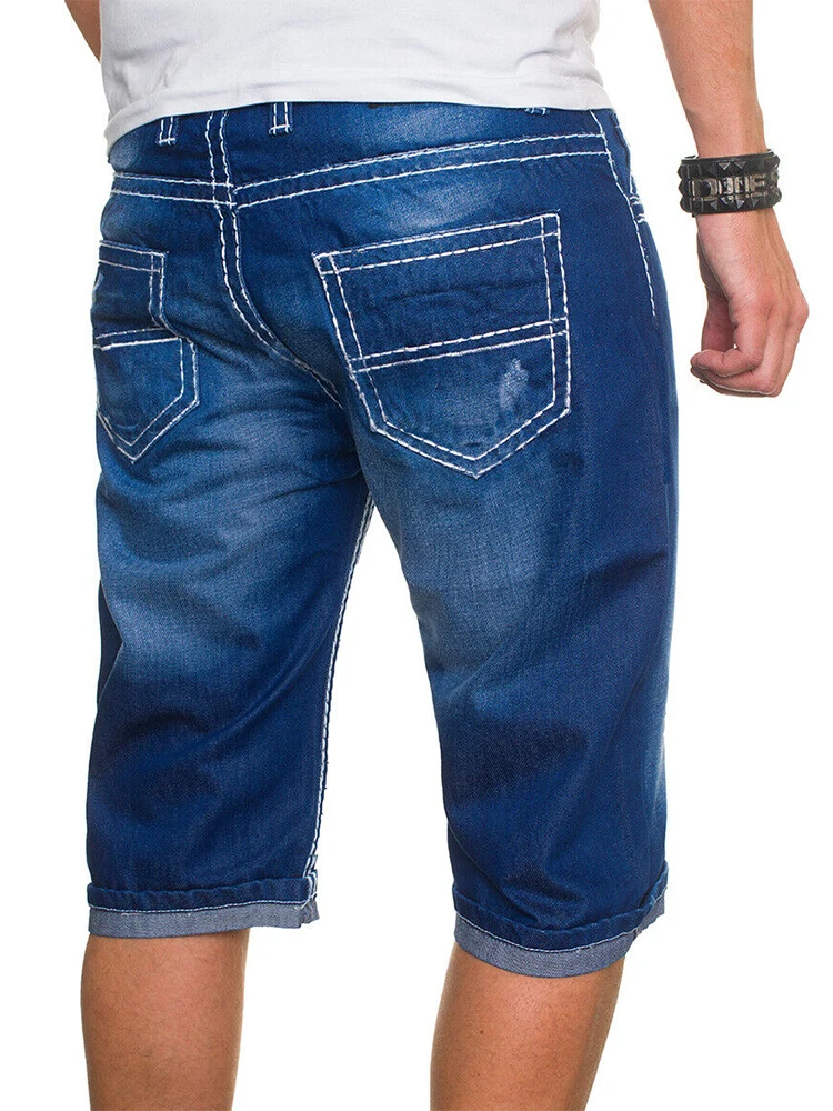 Calça de jogging masculina solta de algodão elástico, shorts esportivos Dodge Blue, jeans casual, moda masculina, plus size S-2XL, verão, 2022