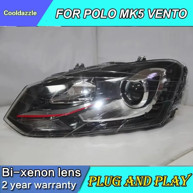For VOLKSWAGEN Polo Mk5 Vento For GTI Style Headlights Red Line Polo LED Head Lamp 2010-2014 Year
