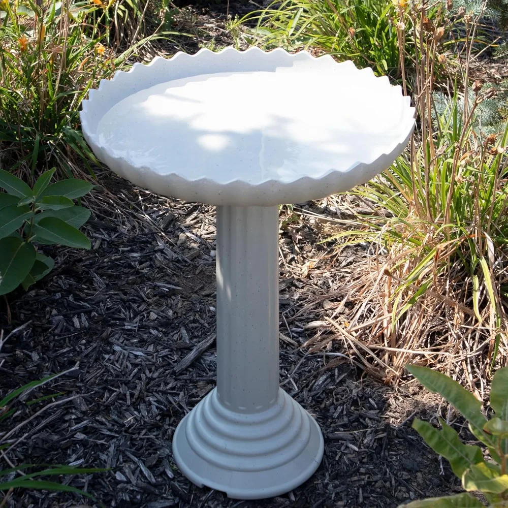 HBC-120C All Seasons Decorative Gray Stone Scalloped Heated Birdbath With Pedestal, 120-Watt